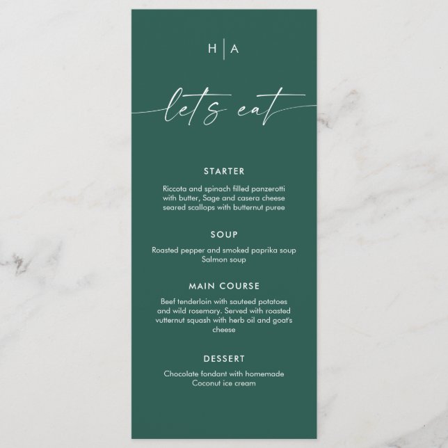 Greenery Minimalist Handwriting Wedding Dinner  Menu (Front)