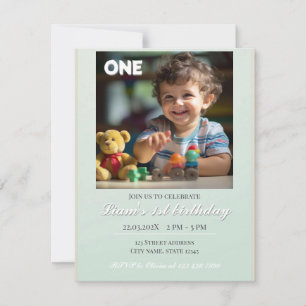 Greenery Minimalist Personalised First Birthday Invitation