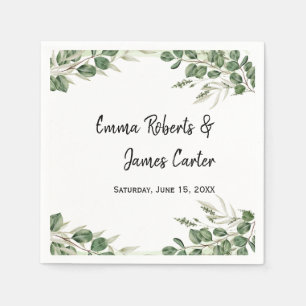Greenery Minimalist Script Wedding Napkins
