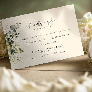 Greenery Minimalist Script Wedding RSVP Reply Card