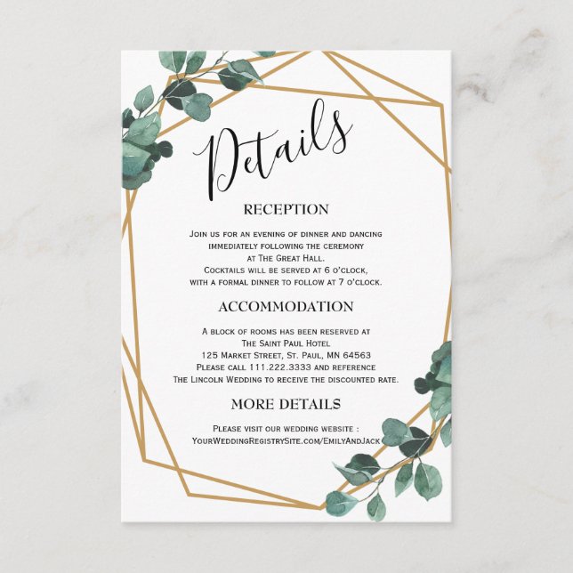 Greenery Minimalist Wedding Enclosure Cards (Front)