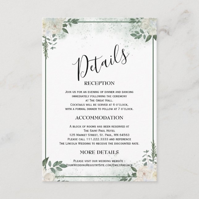 Greenery Minimalist Wedding Enclosure Cards (Front)