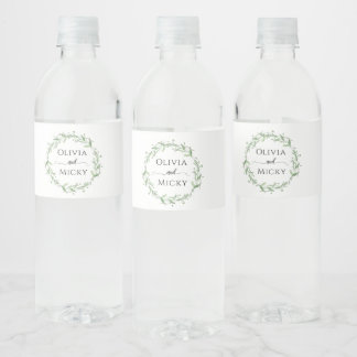 Greenery Minimalist Wedding Water Bottle Labels 
