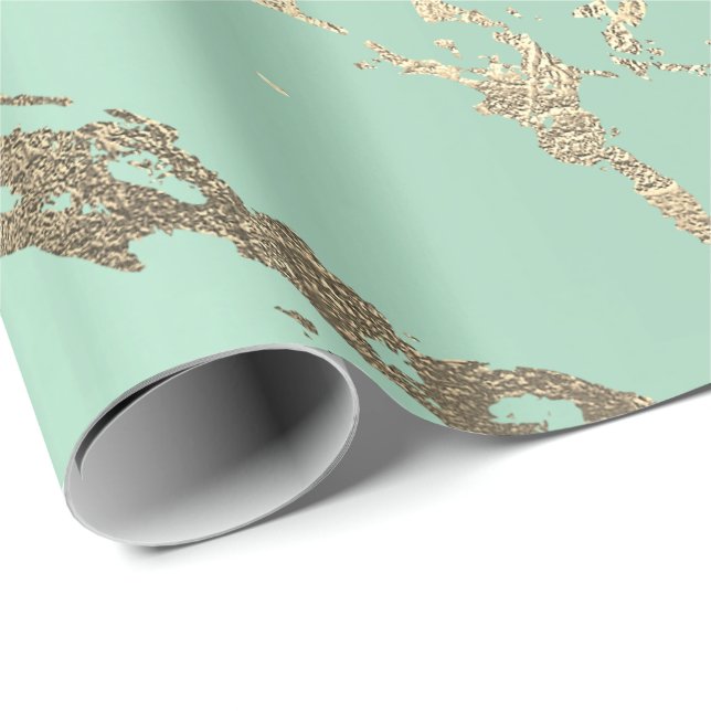 Greenery Mint Pastel Gold Marble Shiny Abstract Wrapping Paper (Roll Corner)