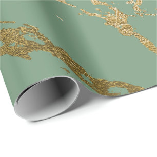 Greenery Mint Sage Gold Marble Shiny Glam Wrapping Paper