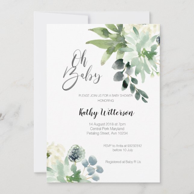 Greenery Modern Baby Shower Invitation Boy (Front)