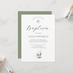  Greenery Modern Baptism Invitation