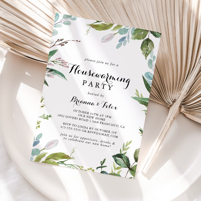Greenery Modern Calligraphy Housewarming Party Invitation (Creator Uploaded)