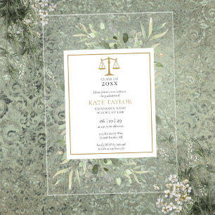 Greenery Modern Gold Law School Graduation Acrylic Invitations