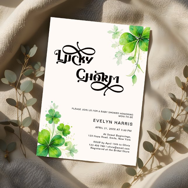Greenery Modern Lucky Charm Baby Shower Invitation (Creator Uploaded)