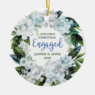 Greenery Modern Personalised Couple Engagement Ceramic Ornament