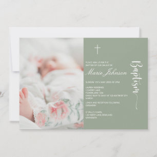 Greenery modern Photo Baptism invitation