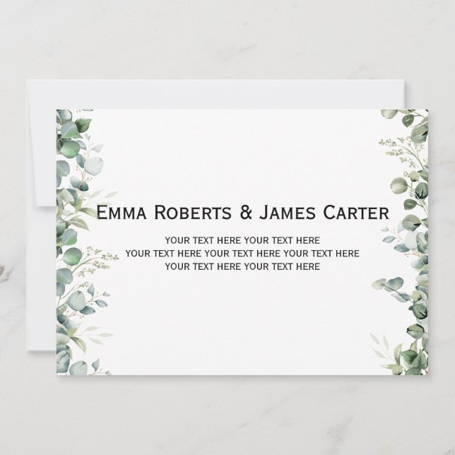 Greenery Modern Wedding Photo Thank You Card (Back)