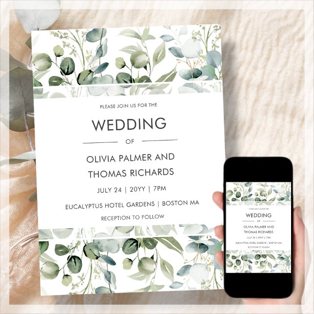 Greenery | Modern White Wedding Invitation (Creator Uploaded)