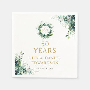 Greenery Monogram 50th Anniversary Welcome Sign Napkin
