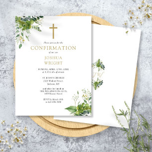 Greenery Monogram Confirmation Invitation Postcard