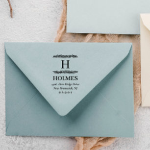 Greenery Monogram Name & Address Rubber Stamp