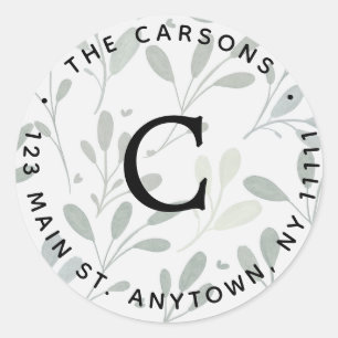 Greenery Monogram Round Return Address Label