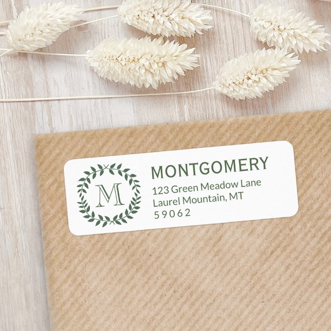 Greenery Monogram Rustic Country Return Address Label (Creator Uploaded)