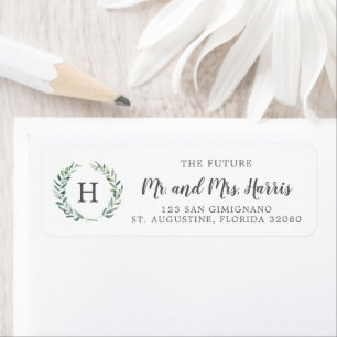 Greenery Monogram Rustic Wedding Return Address Label