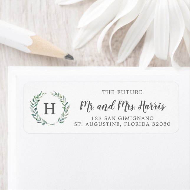 Greenery Monogram Rustic Wedding Return Address Return Address Label (Insitu)