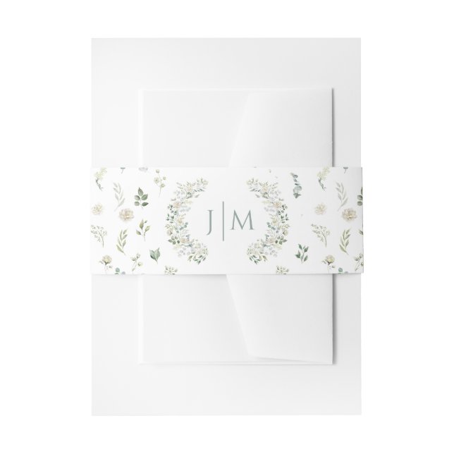 Greenery Monogram Wedding Invitation Belly Band (Front Example)