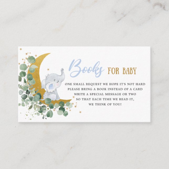 Greenery Moon Elephant Books for Baby Shower Boy Enclosure Card (Front)