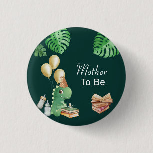 Greenery Mother To Be Dino Storybook Baby Shower 3 Cm Round Badge