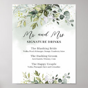 Greenery mr and mrs signature drinks wedding sign