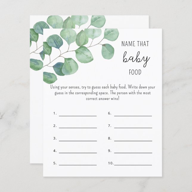 Greenery - Name that baby FOOD shower game (Front/Back)