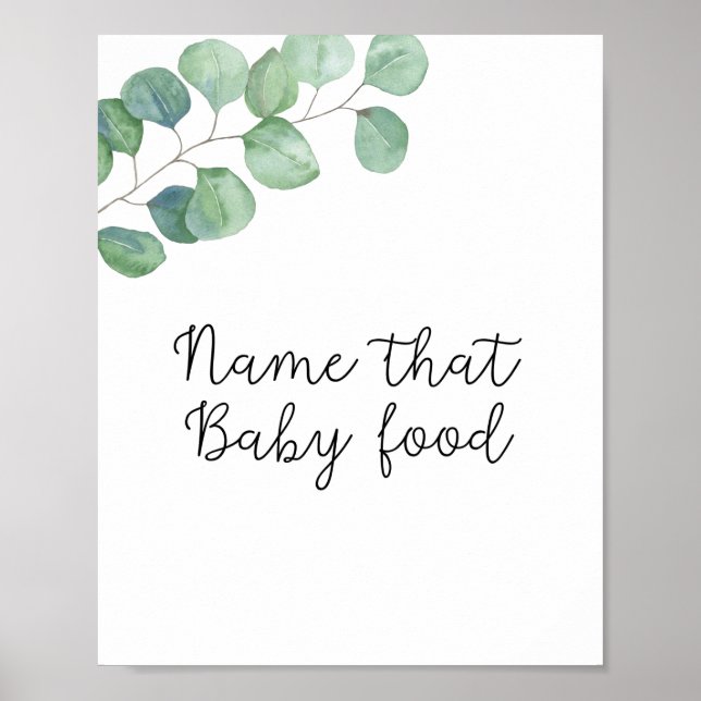 Greenery - name that baby food shower poster (Front)