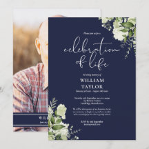 Greenery Navy Blue Celebration of Life Photo