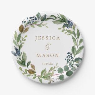 Greenery Navy Gold Paper Plates