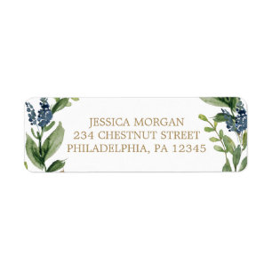 Greenery Navy Gold Return Address Labels