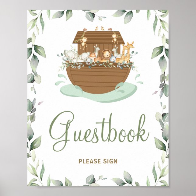 Greenery Noah's Ark Baby Shower Baptism Guestbook  (Front)