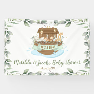 Greenery Noah's Ark Baby Shower Welcome Backdrop Banner