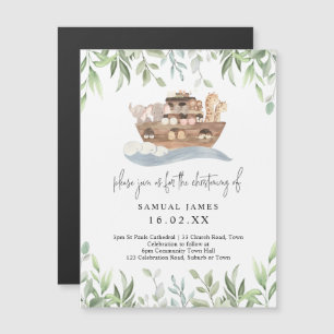 Greenery Noahs Ark Christening Magnetic Card