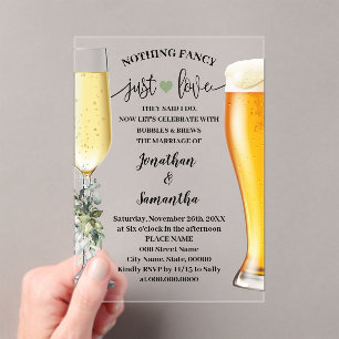 Greenery Nothing Fancy Just Love Bubbles & Brew Acrylic Invitations