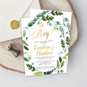 Greenery Oh Boy Baby Shower Invitation Gold