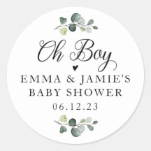 Greenery Oh Boy Baby Shower Sticker