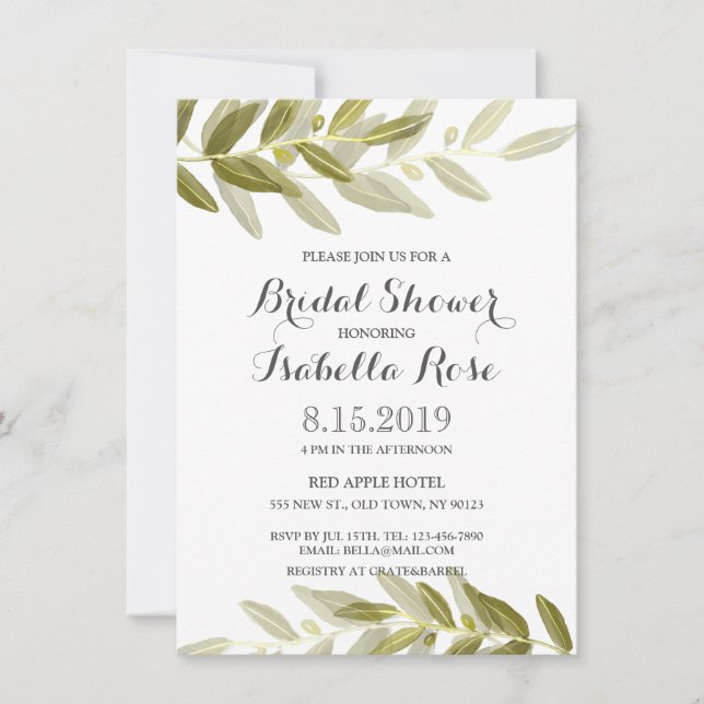Greenery Olive Branch Bridal Shower Invite (Front)