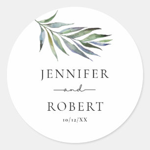 Greenery Olive Branch Watercolor Wedding Classic Round Sticker
