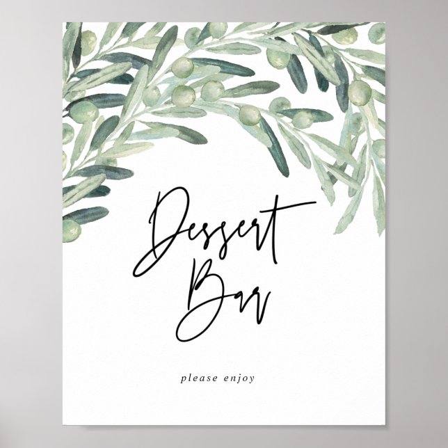 Greenery Olive Branch Wedding Dessert Bar Sign (Front)