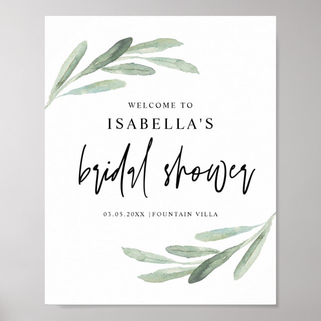 Greenery Olive Branch Welcome Bridal Shower Sign (Front)