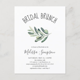 Greenery Olive Bridal Shower Brunch Invitation Postcard