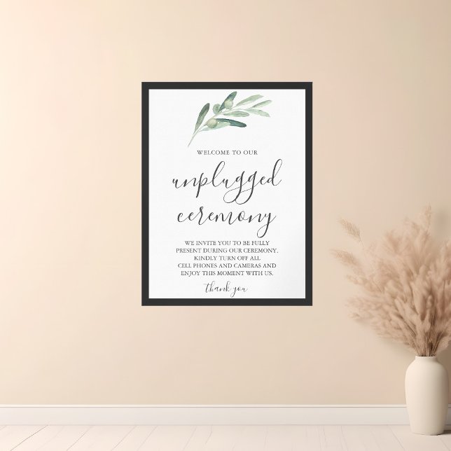 Greenery Olive Unplugged Wedding Sign (Creator Uploaded)