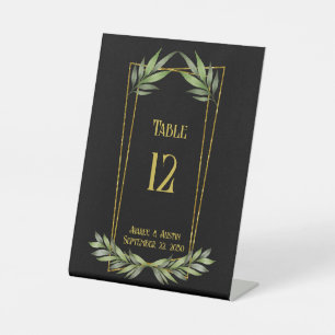 Greenery On a Gold Frame Wedding Tabletop Pedestal Sign