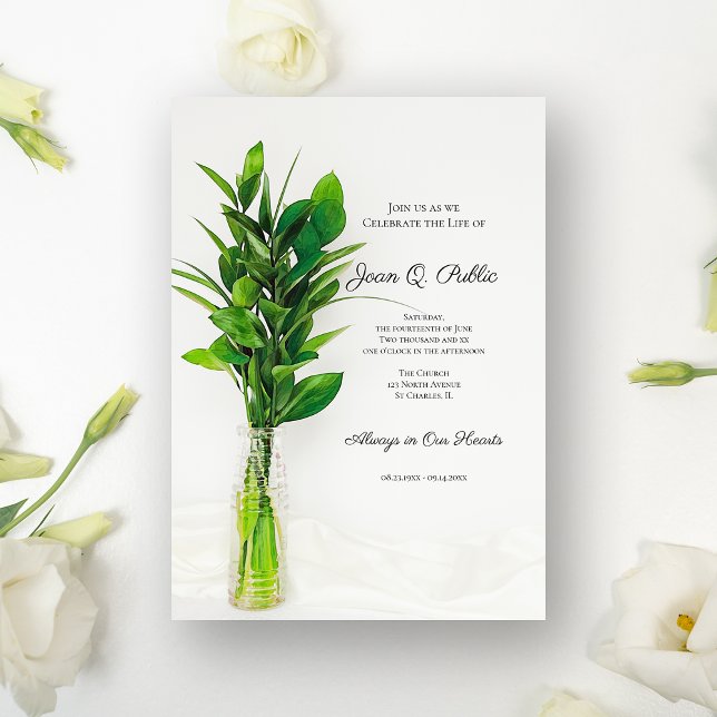 Greenery on White Celebration of Life Memorial Invitation (Creator Uploaded)