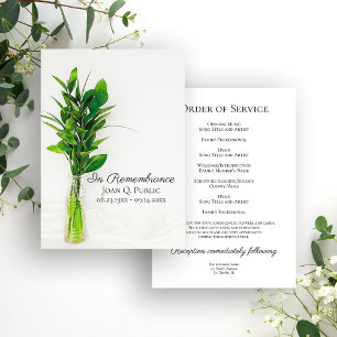 Greenery on White Funeral Memorial Service Program