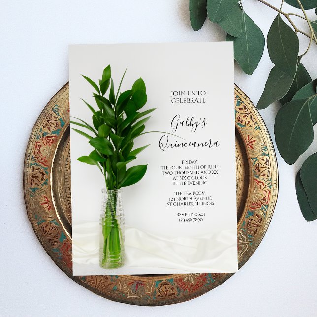Greenery on White Quinceanera Party Invitation (Creator Uploaded)